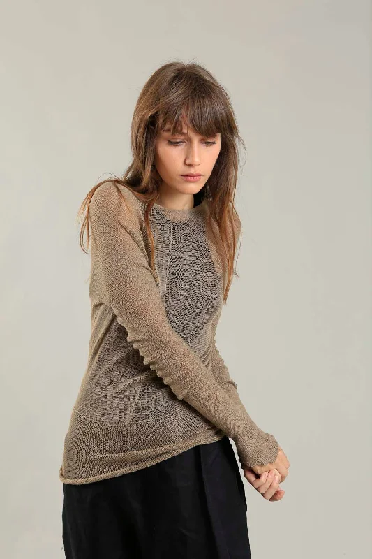 Super Sale Gold Brown Cross knitted Bamboo shirt with Long Sleeves