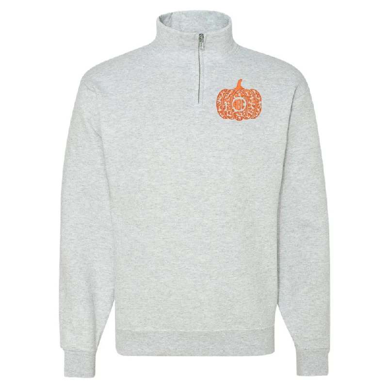 Deal Frenzy Monogrammed Leopard Pumpkin Quarter Zip Sweatshirt