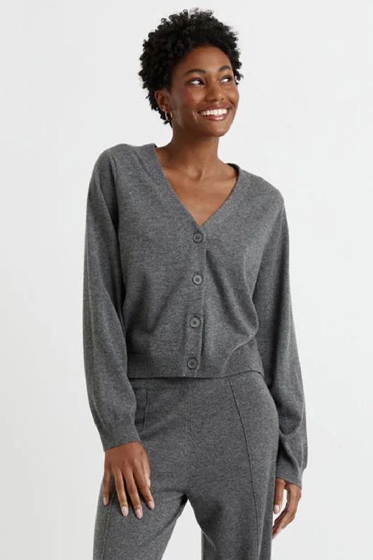 Deal of the Day Dark-Grey Wool-Cashmere Cropped Cardigan