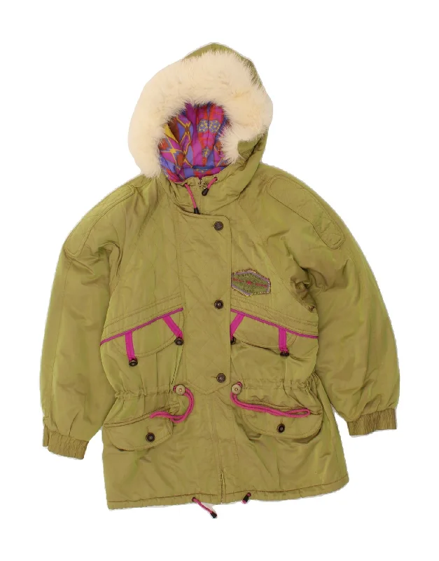 Deal Mania SILVY Womens Hooded Padded Jacket IT 42 Medium Green Cotton