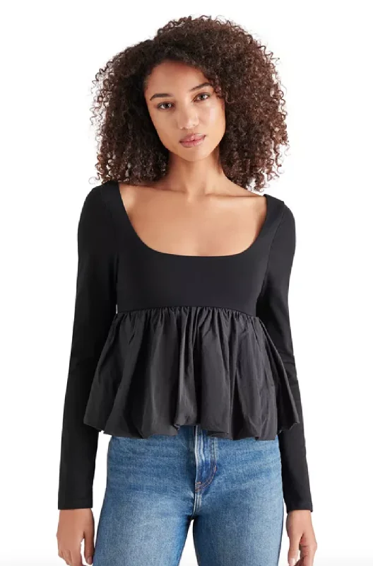 Weekend Bargains to Sizzle Avielle Black Long Sleeve Peplum Top by Steve Madden