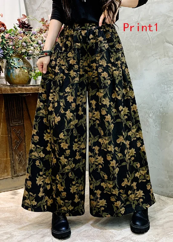 Online Specials Vintage Casual Print Denim Wide Leg Pants For Autumn