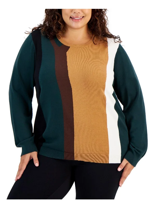 Weekend Specials to Grab Plus Womens Colorblock Office Wear Pullover Sweater