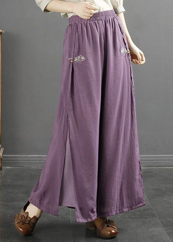 Instant Savings Purple Side Open Patchwork Cotton Pants Embroideried Summer