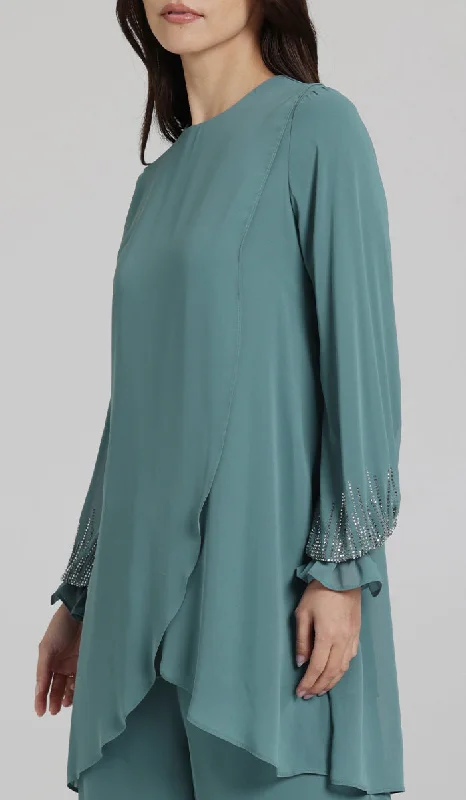 Weekend Discounts You Deserve Seema Dressy Long Modest Tunic - Sea Green