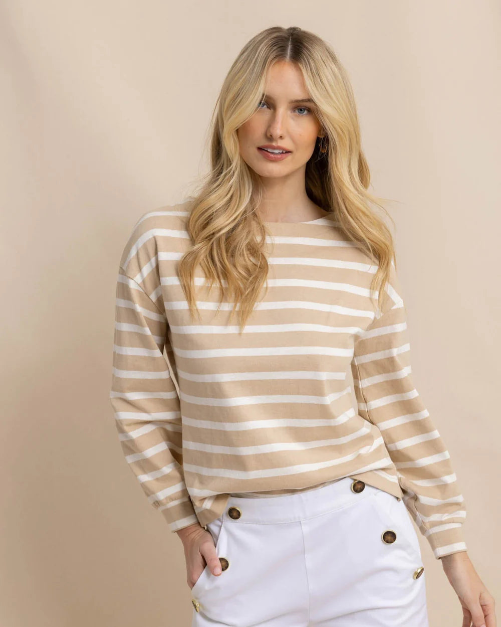 Amazing Deals Zayla Striped Top - Irish Cream by Southern Tide