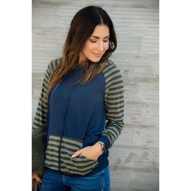 Early Access Striped Two Tone Sleeve/Pocket Hoodie