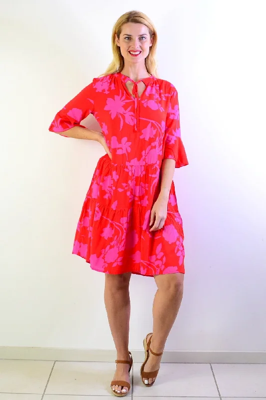 Weekend Deals to Make You Smile Pink Maple Leaf Tiered Dress Tunic