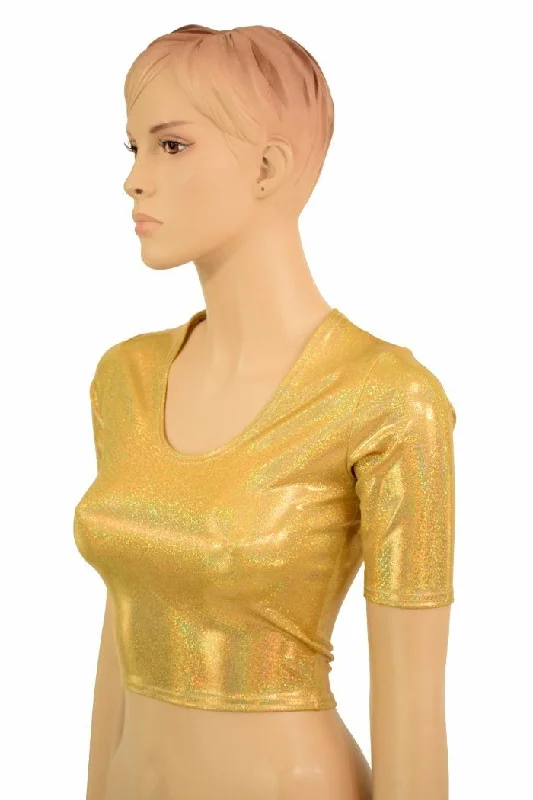 Weekend Savings Extravaganza Gold Sparkly Jewel Crop Top