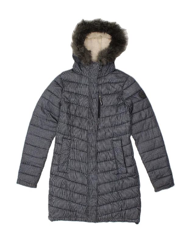 Special Discount SUPERDRY Womens Hooded Padded Coat UK 8 Small  Navy Blue Polyester