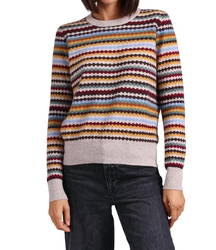 Markdown Madness Cashmere Textured Stripe Crew Neck Top In Multi Combo