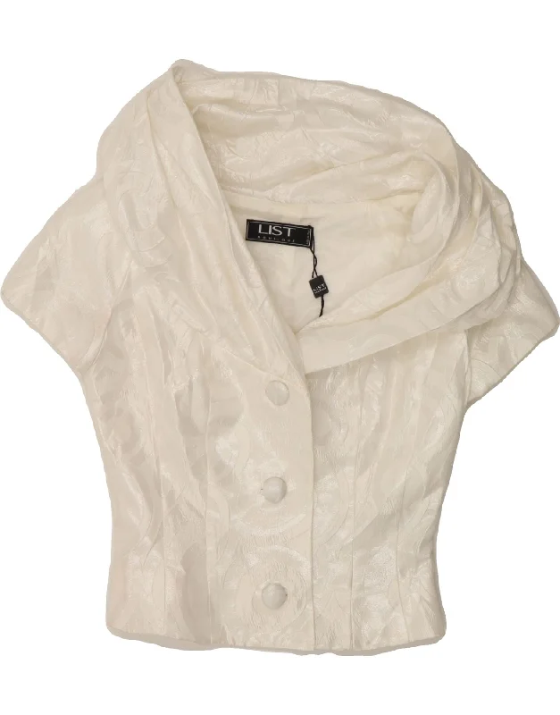 Weekend Steals Await LIST BOUTIQUE Womens 3 Button Short Sleeve Blazer Jacket IT 40 Small White Weekend Steals Await LIST BOUTIQUE Womens 3 Button Short Sleeve Blazer Jacket IT 40 Small White