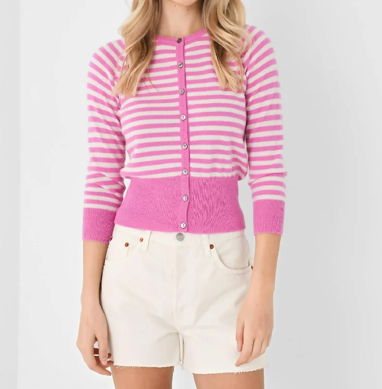 Super Sale Stripe Shrunken Cardigan In Peony Cream