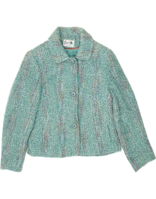 Midnight Sale DONEGAL DESIGN Womens 3 Button Blazer Jacket UK 10 Small Green Striped Midnight Sale DONEGAL DESIGN Womens 3 Button Blazer Jacket UK 10 Small Green Striped