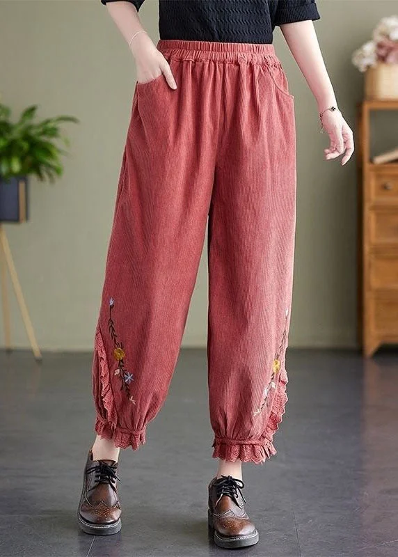 Amazing Deals Diy Pink Elastic Waist Embroideried Warm Fleece Corduroy Harem Pants Spring Amazing Deals Diy Pink Elastic Waist Embroideried Warm Fleece Corduroy Harem Pants Spring