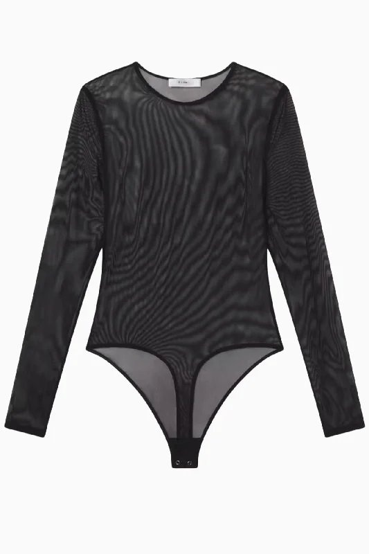 Doorbuster Deal Frame Denim Stretch Mesh Bodysuit - Black
