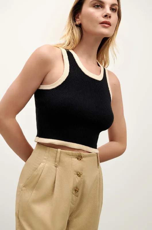 Weekend Offers That Amaze The Izzy Contrast Tank Top - Black & Oatmeal