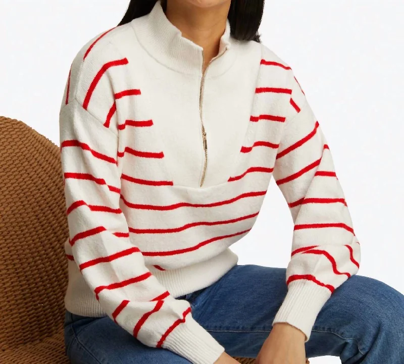 Weekend Bargains to Sizzle Striped Zip Up Sweater In Red And White Stripe