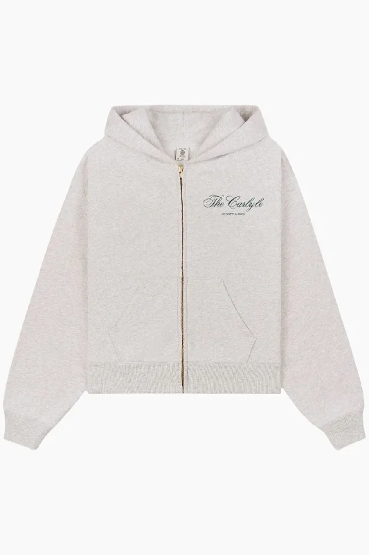 Reduced Prices Sporty & Rich The Carlyle Script Cropped Zip Hoodie - Heather Grey/ Forest