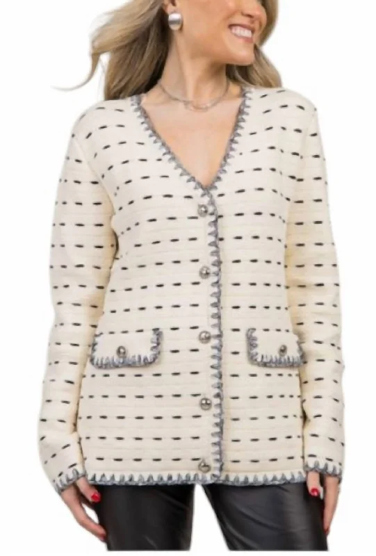 Weekend Discounts to Relish Button Down Cardigan In Cream/blk