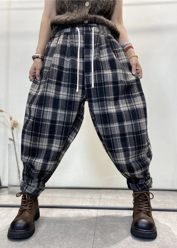 Weekend Discounts to Delight Modern Black Oversized Plaid Warm Fleece Pants Winter