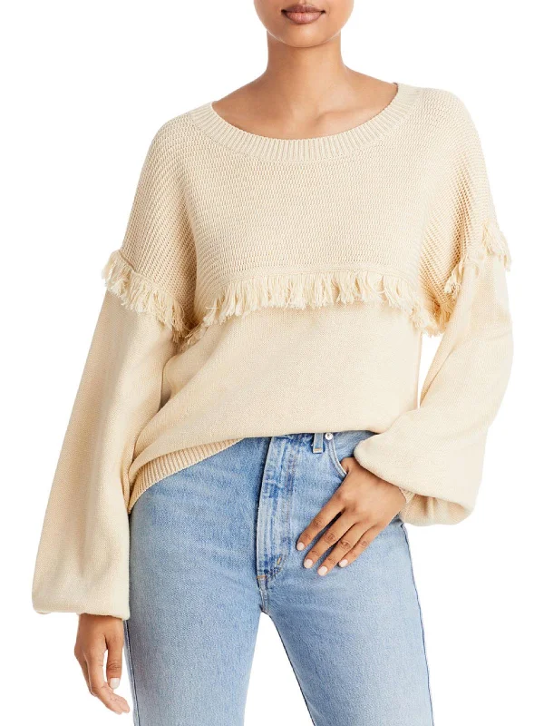 Grand Opening Sale Angelina Womens Fringe Knit Crewneck Sweater
