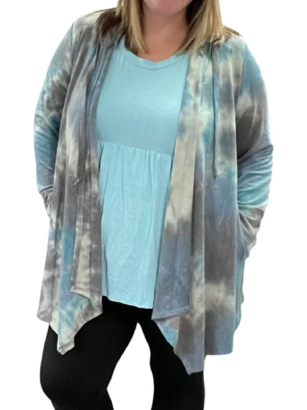 Deep Discounts Hooded Cardigan In Teal/gray