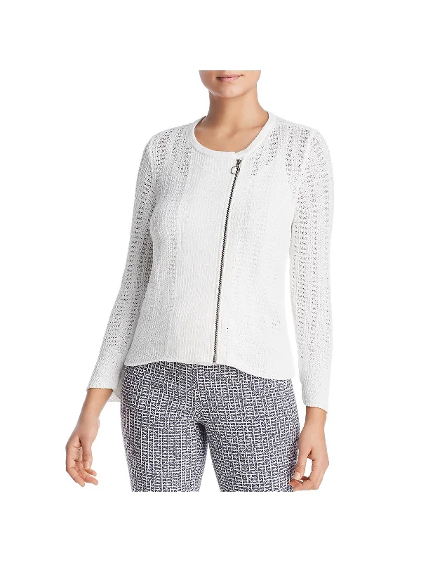 Final Offer Plus Womens Asymmetrical Zipper Open Stitch Full Zip Sweater