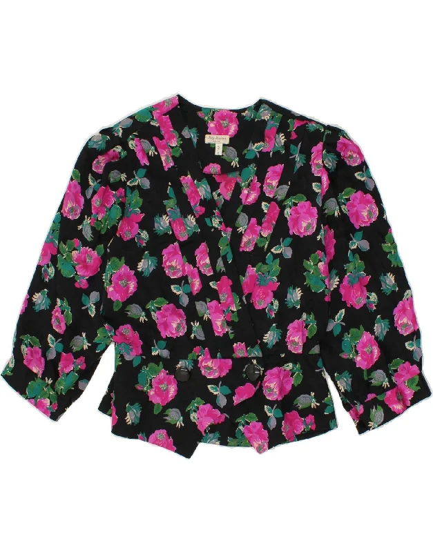 Referral Discount VINTAGE Womens 3/4 Sleeve Blazer Jacket UK 14 Medium Black Floral