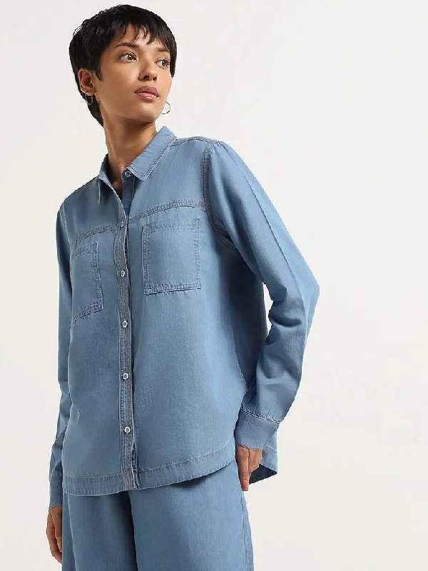 Big Discounts LOV Blue Solid Shirt