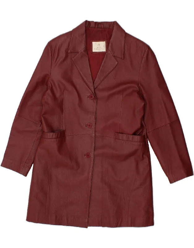 Final Markdown CLASSICS Womens Modern Leather Coat UK 14 Medium Burgundy Leather