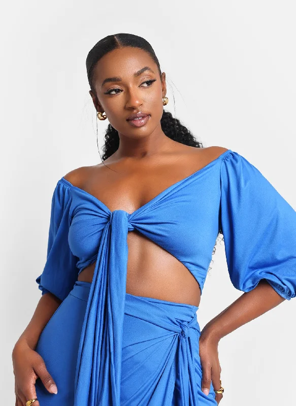 Quick Sale Ariana Tie Front Crop Top - Cobalt