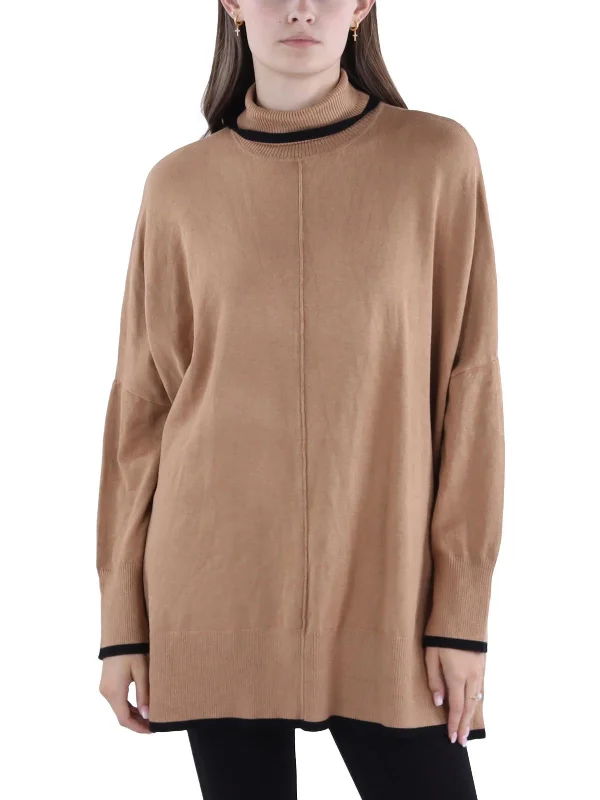 Weekend Shopping Extravaganza Womens Ribbed Trim Dolman Sleeve Turtleneck Sweater