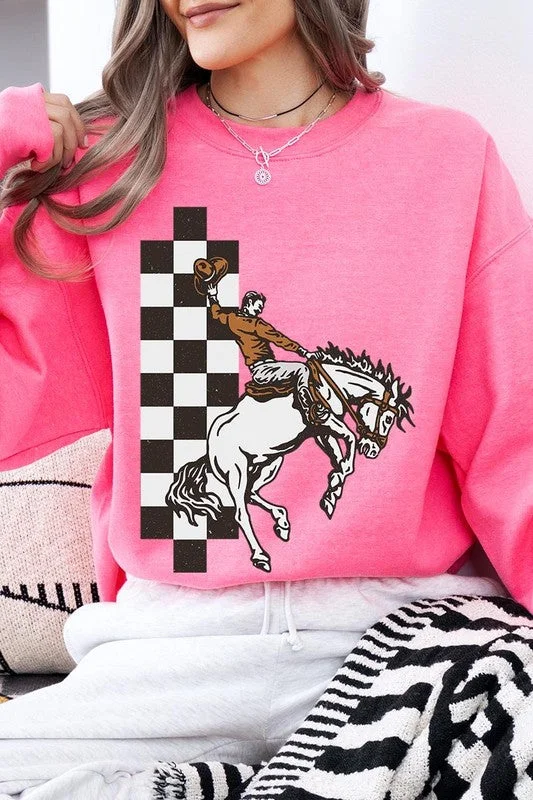 Major Deal Cowboy Checkered Graphic Fleece Sweatshirts
