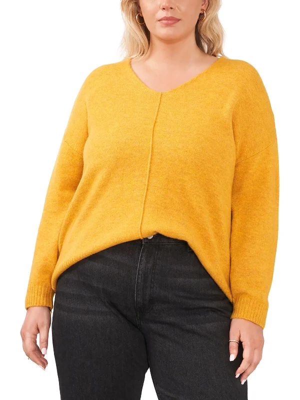 Daily Deals Plus Womens Ribbed Trim Knit V-Neck Sweater
