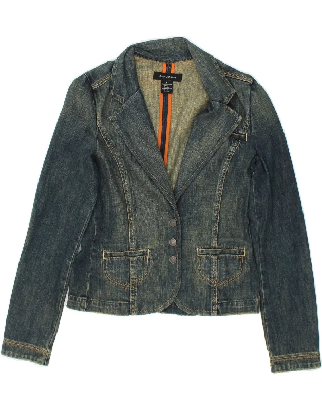 Best Bargains CALVIN KLEIN JEANS Womens Crop Denim Jacket UK 14 Medium Navy Blue Cotton
