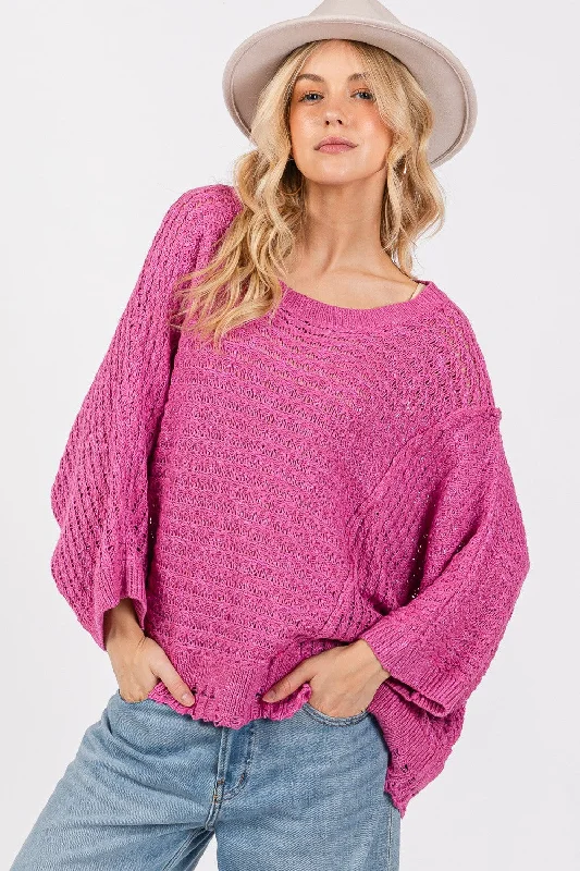 Mega Sale Distressed Asymmetrical Open Stitch Sweater