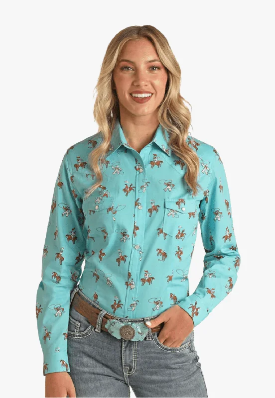 Weekend Special Red Label Womens Print Snap Long Sleeve Shirt