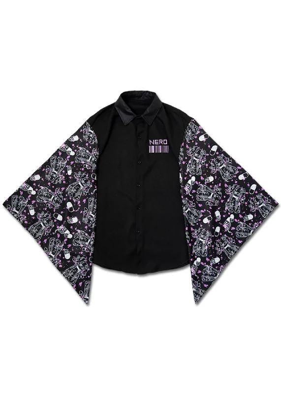 Bargain Alert Mill & Nero Blood Nero Kimono Black Purple Button Shirt