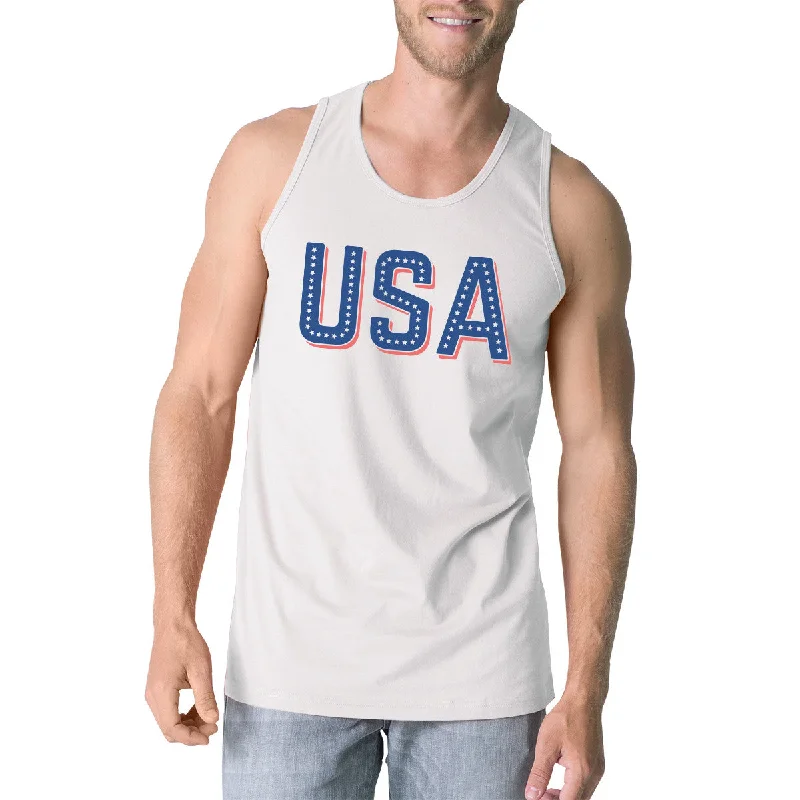 Discount Deals USA With Stars Mens White Graphic Tank Top Cute 4th Of July Tanks
