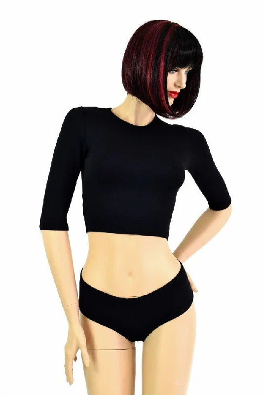 Markdown Sale Black Half Sleeve Crop Top