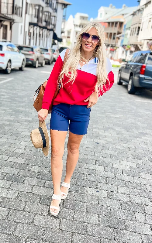 Weekend Specials You Can't Miss Red Colorblock Zip Sweatshirt by Salty Wave *