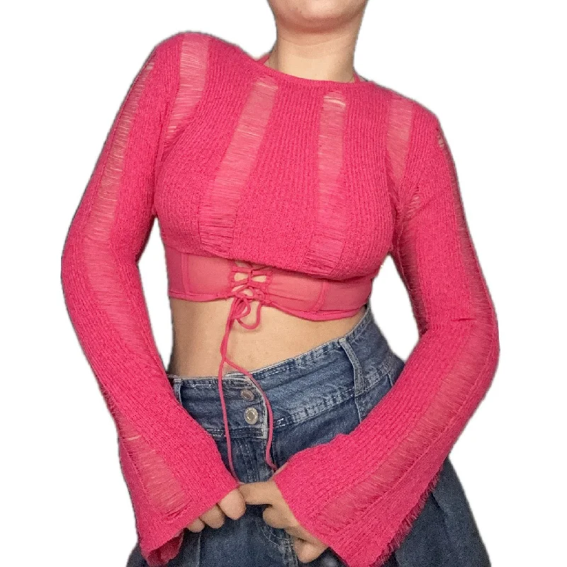 Weekend Bargains to Cherish Pink Shredded Sweater