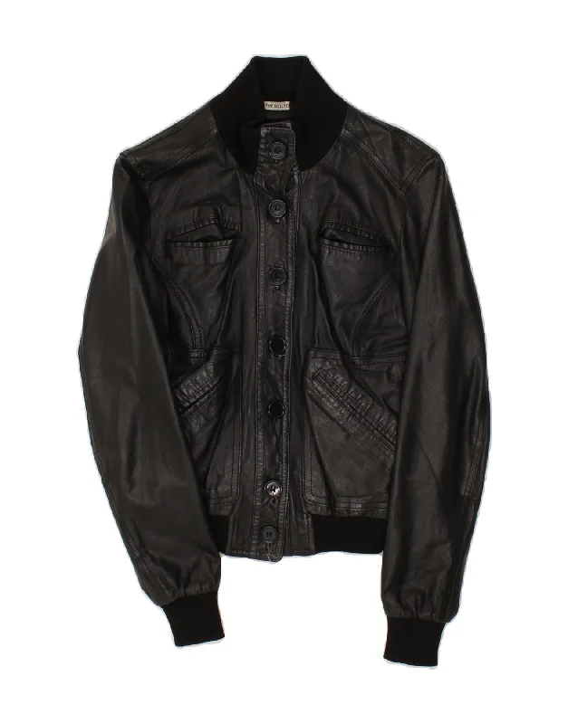 Discount Extravaganza LALTRAMODA Womens Bomber Leather Jacket UK 14 Medium Black