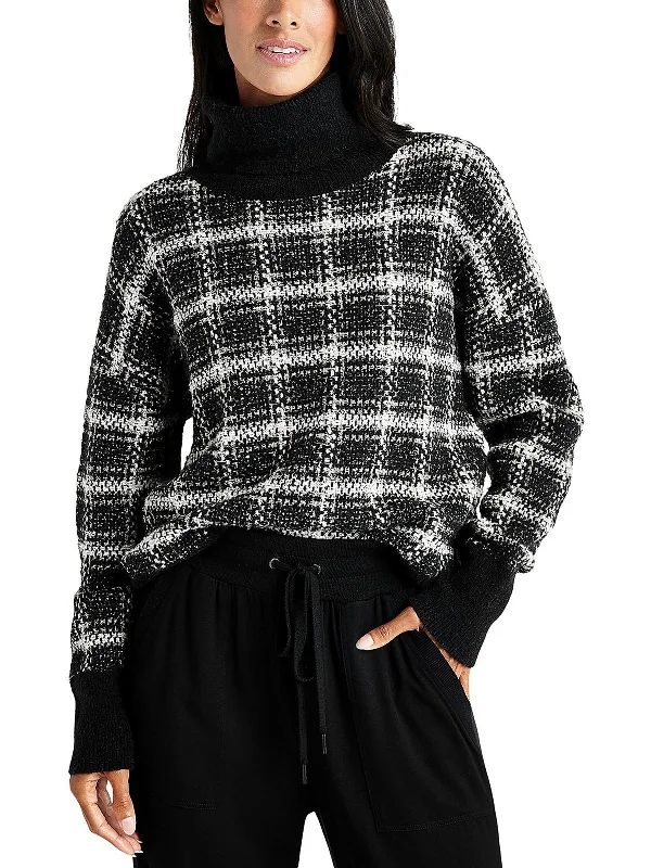 Sale Alert Womens Plaid Metallic Turtleneck Sweater