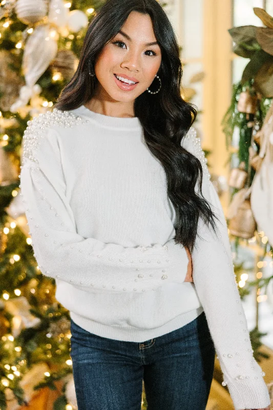 Stock Clearance It's All You Ivory White Embellished Sweater