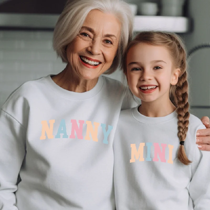 Weekend Deals That Thrill Pastel Nanny & Mini College Matching White Sweatshirts