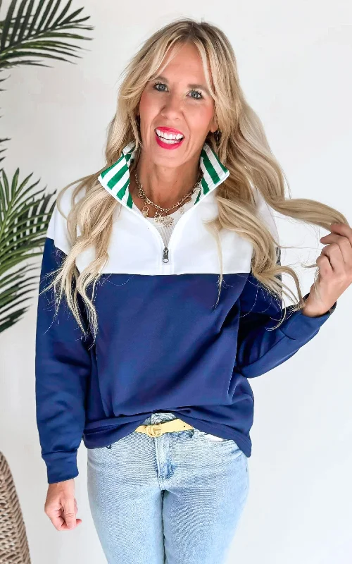 Weekend Savings Bonanza Navy Colorblock Zip Sweatshirt by Salty Wave
