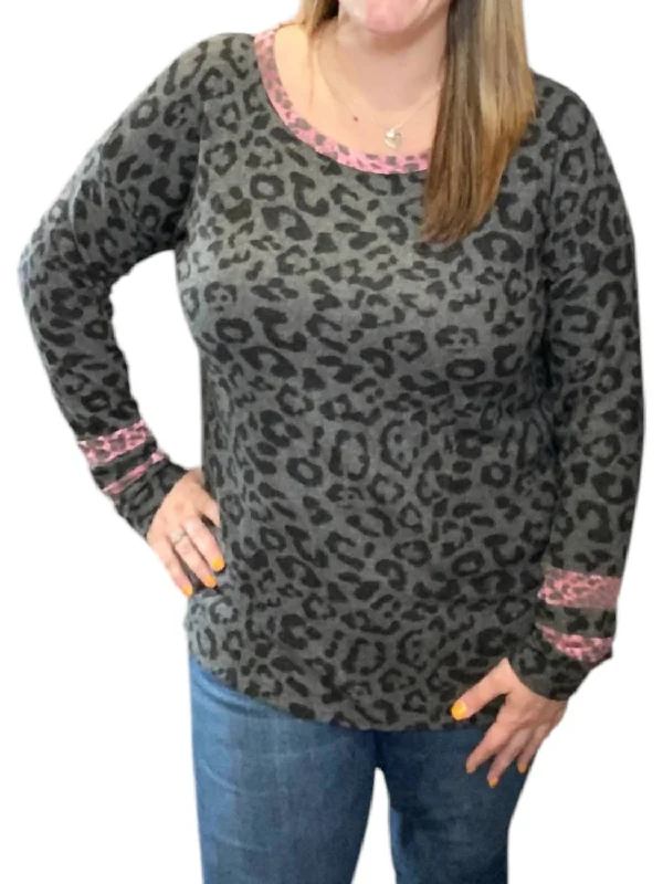 Buy Now Leopard With Wine Accent Sweater In Gray