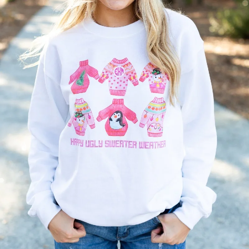 Reduced Prices Monogrammed 'Happy Ugly Sweater Weather' Crewneck Sweatshirt